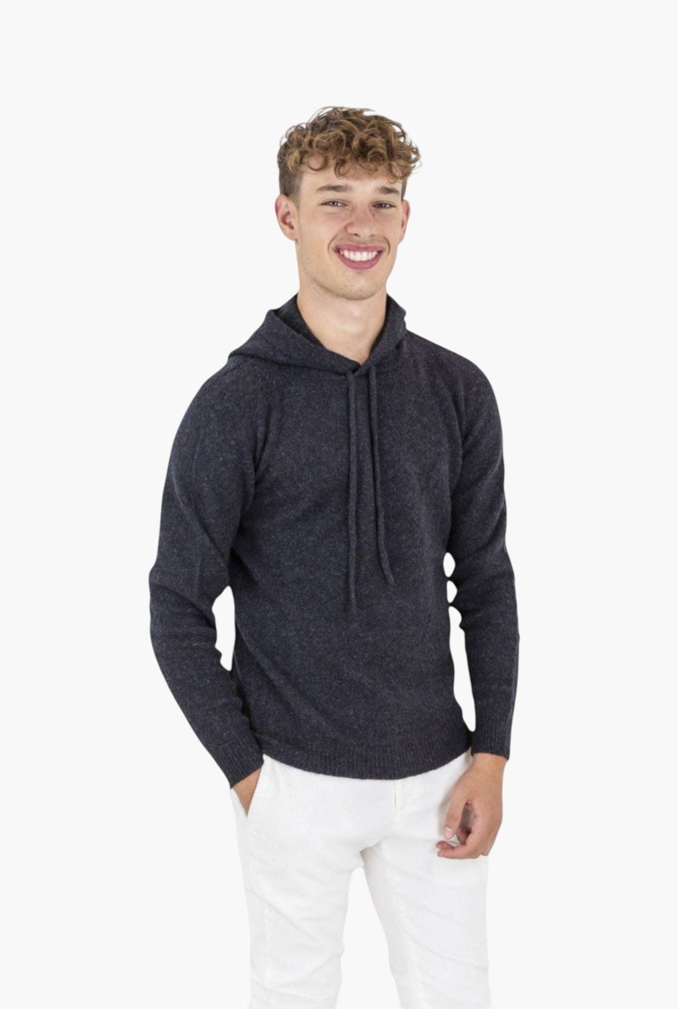 Felpa Cappuccio Blu Navy Lana Merino Baby Camel