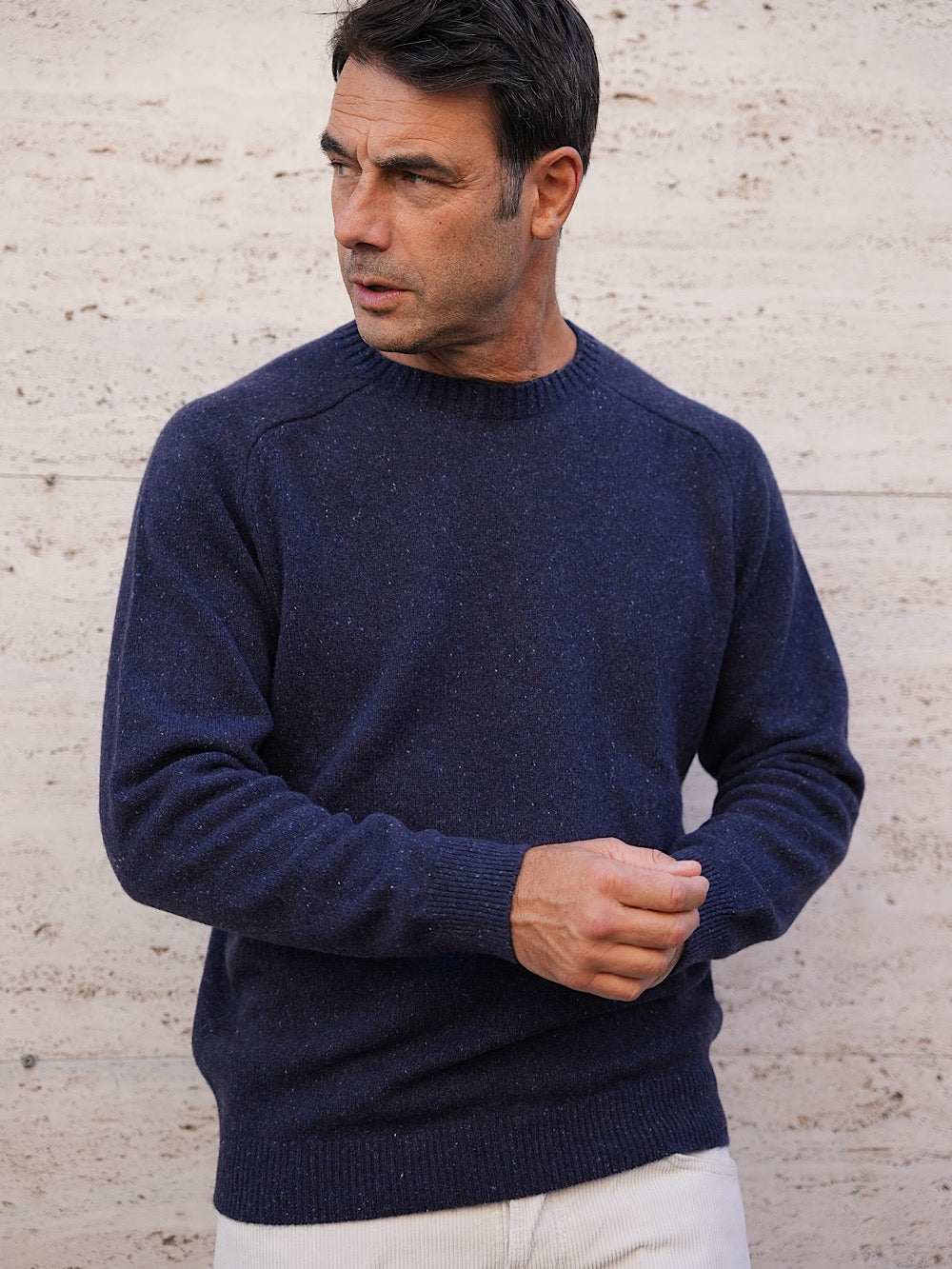 Fedeli Crewneck mod Argentina Saddler cashmere tweed blue