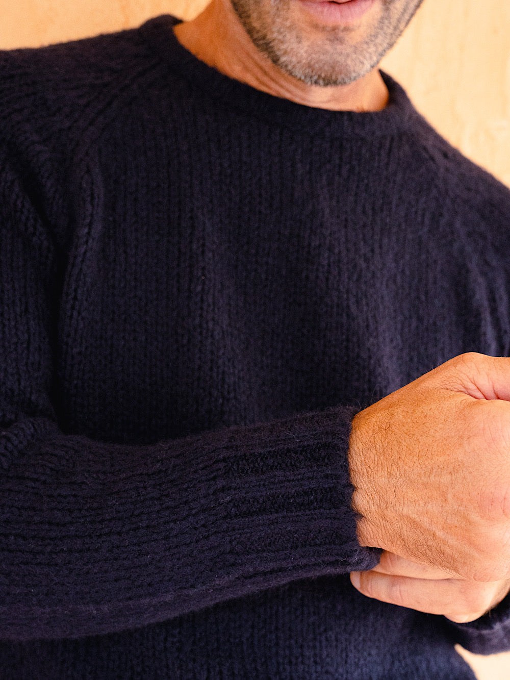 Guarino Navy blue brushed cashmere raglan crewneck