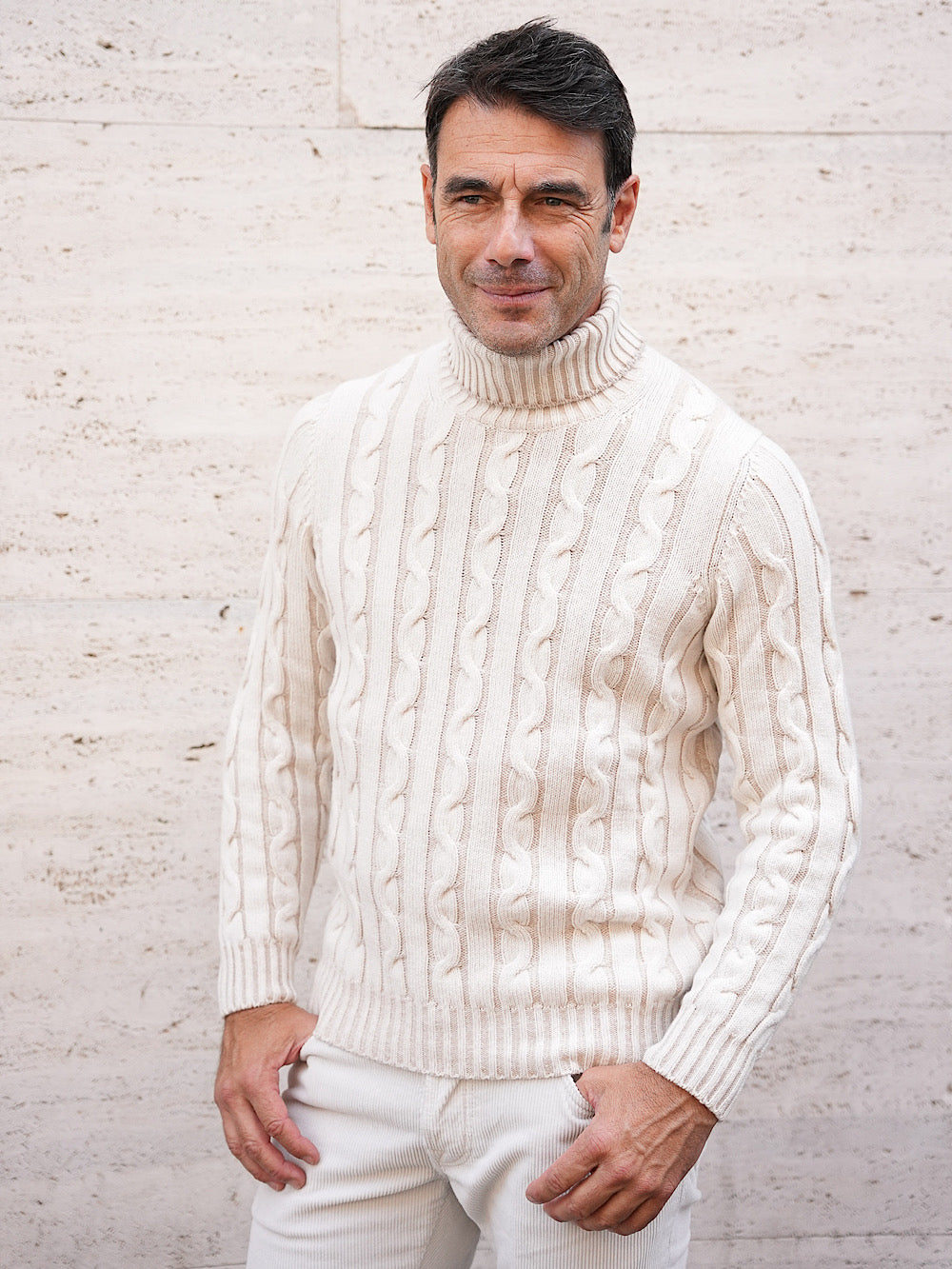 Settefili Cashmere White Braided Turtleneck