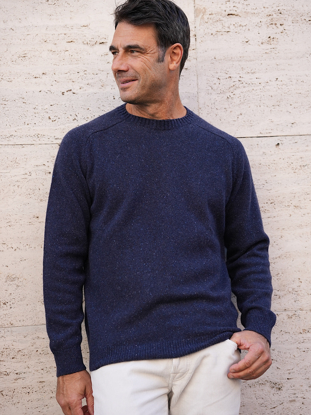 Fedeli Girocollo mod Argentina Saddler cashmere tweed blu