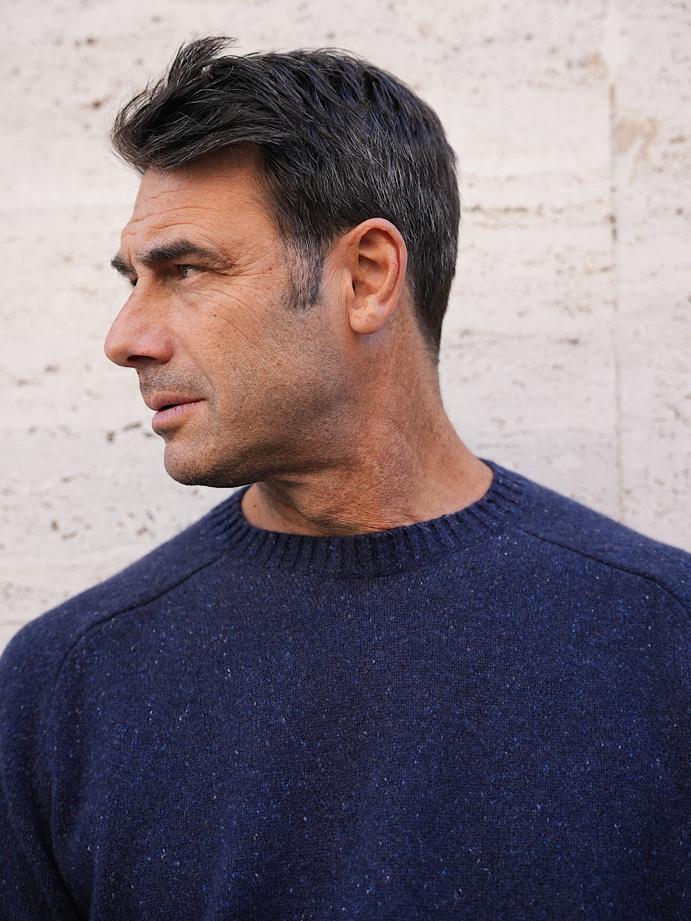 Fedeli Crewneck mod Argentina Saddler cashmere tweed blue