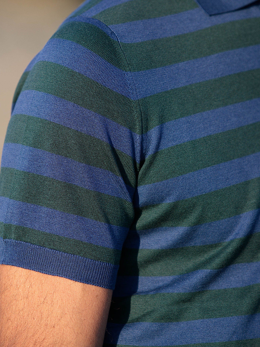 Guarino Polo without buttons silk and cotton blue and green stripes